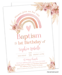 Boho Rainbow Baptism & Birthday Invitation