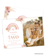 Boho Rainbow 2nd Birthday Invitation