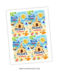 Sand Castle Birthday Party Drink Pouch Label