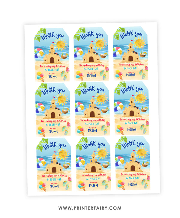 Sand Castle Birthday Party Thank You Tags