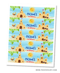 Sand Castle Birthday Party Water Bottle Label