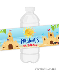 Sand Castle Birthday Party Water Bottle Label