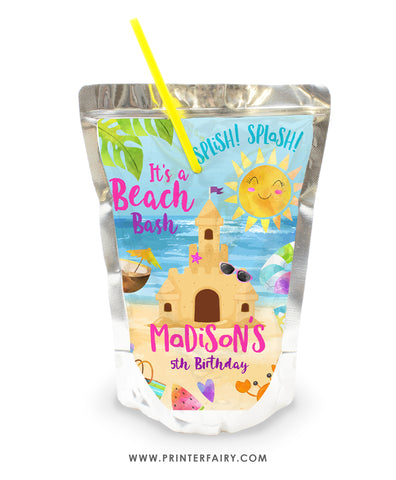 Sand Castle Birthday Party Drink Pouch Label