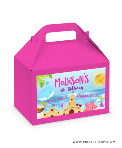Sand Castle Birthday Party Gable Box Label