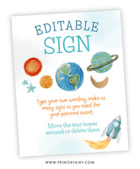 Outer Space Birthday Editable Sign