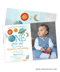 Outer Space First Birthday Invitation with Photo