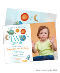 Outer Space Second Birthday Invitation with Photo