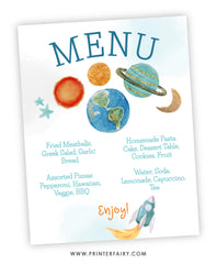 Outer Space Birthday Party Menu