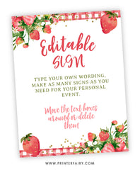 Strawberry Baby Shower Editable Sign