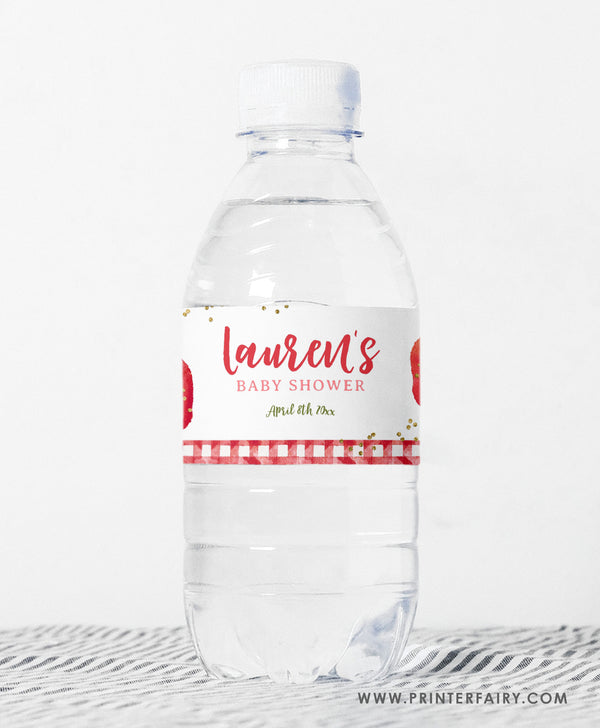 Strawberry Baby Shower Water Bottle Label