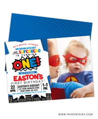 Superhero First Birthday Invitation with Photo