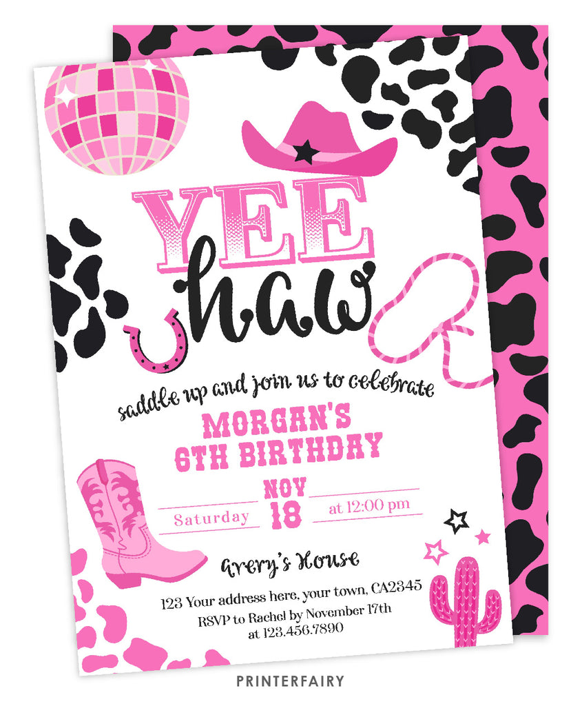 Disco Cowgirl Birthday Invitation PrinterFairy