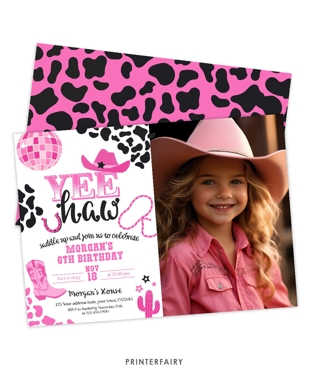 Disco Cowgirl Birthday Invitation with Photo – PrinterFairy disco-cowgirl-birthday-invitation-with-photo-printerfairy