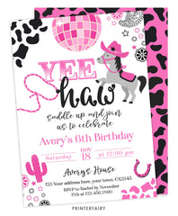 Cowgirl Birthday Disco Horse Invitation
