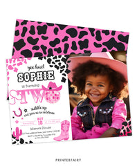 Disco Cowgirl 2nd Birthday Invitation with Photo