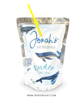 Whales Birthday Party Drink Pouch Label