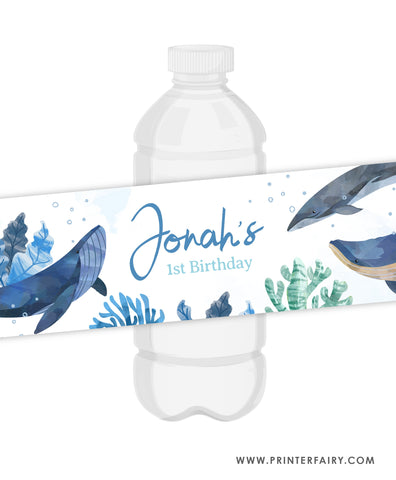 Whales Birthday Water Bottle Label
