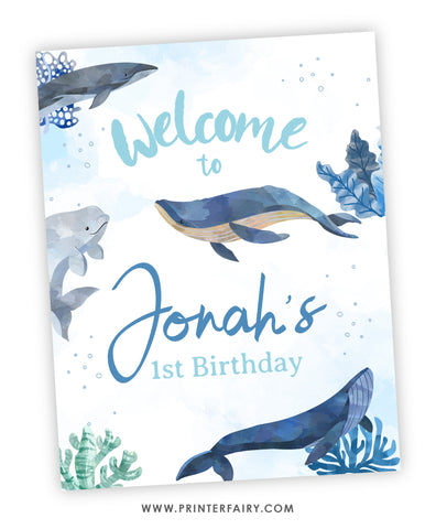 Whales Birthday Welcome Sign