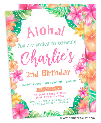 Luau Second Birthday Party Invitation