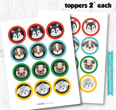 Puppy Birthday Cupcake Toppers, Dog Party Printables (Digital Download)