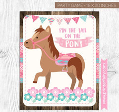 Pin the Tail on the Pony Party Game, Cowgirl Birthday (Instant Download)