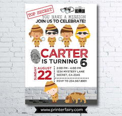 Detective Birthday Invitation, Spy Party, Secret Agent (Digital)