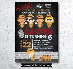 Detective Birthday Invitation, Spy Party, Secret Agent (Digital)