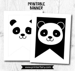 Panda Party Printable Banner, Black and White Decor, InsDownload)