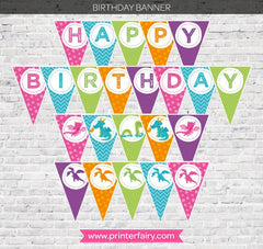 Dragon Girl Birthday Printable Bunting Banner Decorations, Instant Download