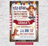 Cowboy First Birthday Invitation, Boy Rodeo, Photo (Digital)