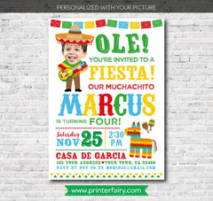 Fiesta Birthday Invitation with Photo, Mexican Theme (Digital Download)