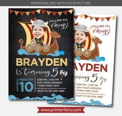 Viking Birthday Invitation with Photo, Personalized Digital Invite