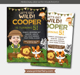 Safari Birthday Invitation with Photo, Jungle Animals (Digital)