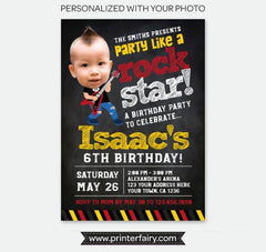Personalized Rock Star Birthday Invitation with Photo (Digital)