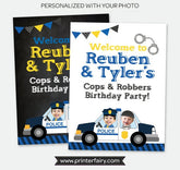 Personalized Cops and Robbers Birthday Welcome Sign with Photo (Digital Printable)