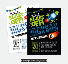 Personalized Rocket Birthday Invitation, Space Party (Digital Invitation)
