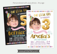 Girl Birthday Invitation with Photo, Balloon Theme (Digital)