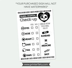 Panda Hospital Sign, Check-Up, Pet Adoption Party (Digital Download)