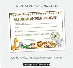 Adopt a Wild Animal Sign & Certificate, Safari Party (Printable PDF)