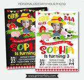 Farm Girl Birthday Invitation with Photo, Barnyard Animals (Digital Invitation)