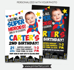 Personalized Superhero Birthday Invitation with Photo (Digital Invitation)