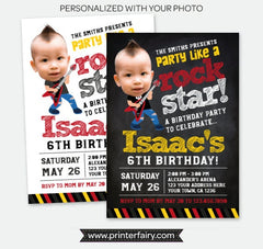 Personalized Rock Star Birthday Invitation with Photo (Digital)