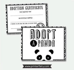 Panda Adoption Certificate, Birthday Party Printables (Instant Download)