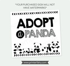 Adopt a Panda Sign and Certificate, Pet Adoption Party, Instant Download