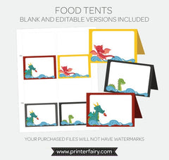 Dragon Food Tents Printable PDF Template and blank versions, Instant Download