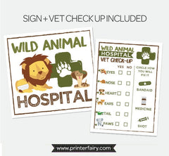 Wild Animal Hospital Sign, Vet Checkup, Safari Birthday (Printable PDF)