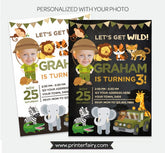 Safari Birthday Invitation with Photo, Jungle Animals (Digital Invite)