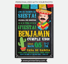Fiesta First Birthday Invitation with Photo, Spanish (Digital Invite)