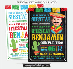 Fiesta First Birthday Invitation with Photo, Spanish (Digital Invite)