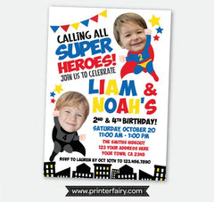 Superhero Sibling Birthday Invitation with Photo (Digital Invitation)